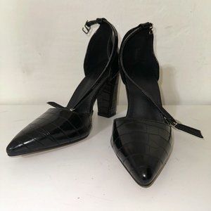 Black Croc Pointed Toe Strappy Heel
